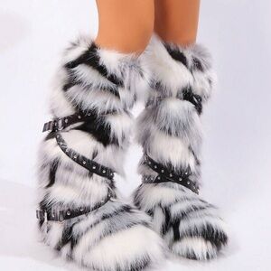 Stylish Black and White Fur Boots
